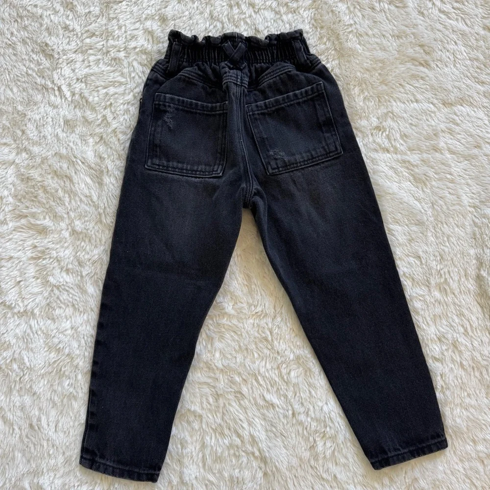 Zara Girls Black Paperbag Ripped Baggy Jeans -‎ 5-6T